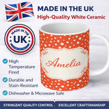 Personalized Custom Name White Polka Dot Pattern Orange Background Seamless Cute Unique Gift 11oz Ceramic Coffee Tea Mug White Large Handle