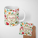 Personalized Custom Name Cute Christmas Tree Bauble Candy Cane Snowman Seamless Pattern 11oz Ceramic Coffee Tea Mug White Large Handle
