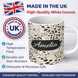 Personalized Custom Name Leopard Animal Print Black Cream Classic Safari Pattern Lovely 11oz Ceramic Coffee Tea Mug White Large Handle