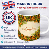 Personalized Custom Name Painterly Rustic Carrot Harvest Vegetable Seamless Pattern Lovely 11oz Ceramic Coffee Tea Mug White Large Handle