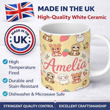 Personalized Custom Name Cute Baby Animals Bear Sheep Sloth Strawberry Cherry Yellow Lovely 11oz Ceramic Coffee Tea Mug White Large Handle