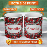Personalized Custom Name Red Grey Black 3D Cube Abstract Seamless Pattern Cute Unique Gift 11oz Ceramic Coffee Tea Mug White Large Handle