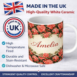 Personalized Custom Name Soft Coral Peony Floral Seamless Pattern Stylish Everyday Mug Lovely 11oz Ceramic Coffee Tea Mug White Large Handle