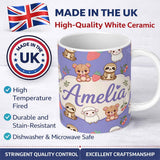 Personalized Custom Name Cute Baby Animals Bear Sheep Sloth Strawberry Cherry Purple Lovely 11oz Ceramic Coffee Tea Mug White Large Handle