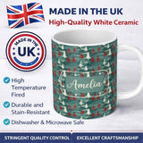 Personalized Custom Name Rustic Painted Christmas Trees Vintage Seamless Pattern Lovely 11oz Ceramic Coffee Tea Mug White Large Handle