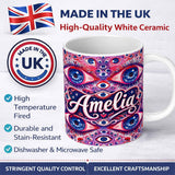 Personalized Custom Name Psychedelic Multiple Eyes Seamless Pattern Vibrant Surreal Repeating 11oz Ceramic Coffee Tea Mug White Large Handle