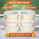 Personalized Custom Name Cute Hamster Cartoon Animal Pattern Perfect Gift for Her Lovely 11oz Ceramic Coffee Tea Mug White Large Handle