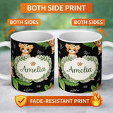 Personalized Custom Name Cute Jungle Animals Dark Background Seamless Pattern Lovely 11oz Ceramic Coffee Tea Mug White Large Handle