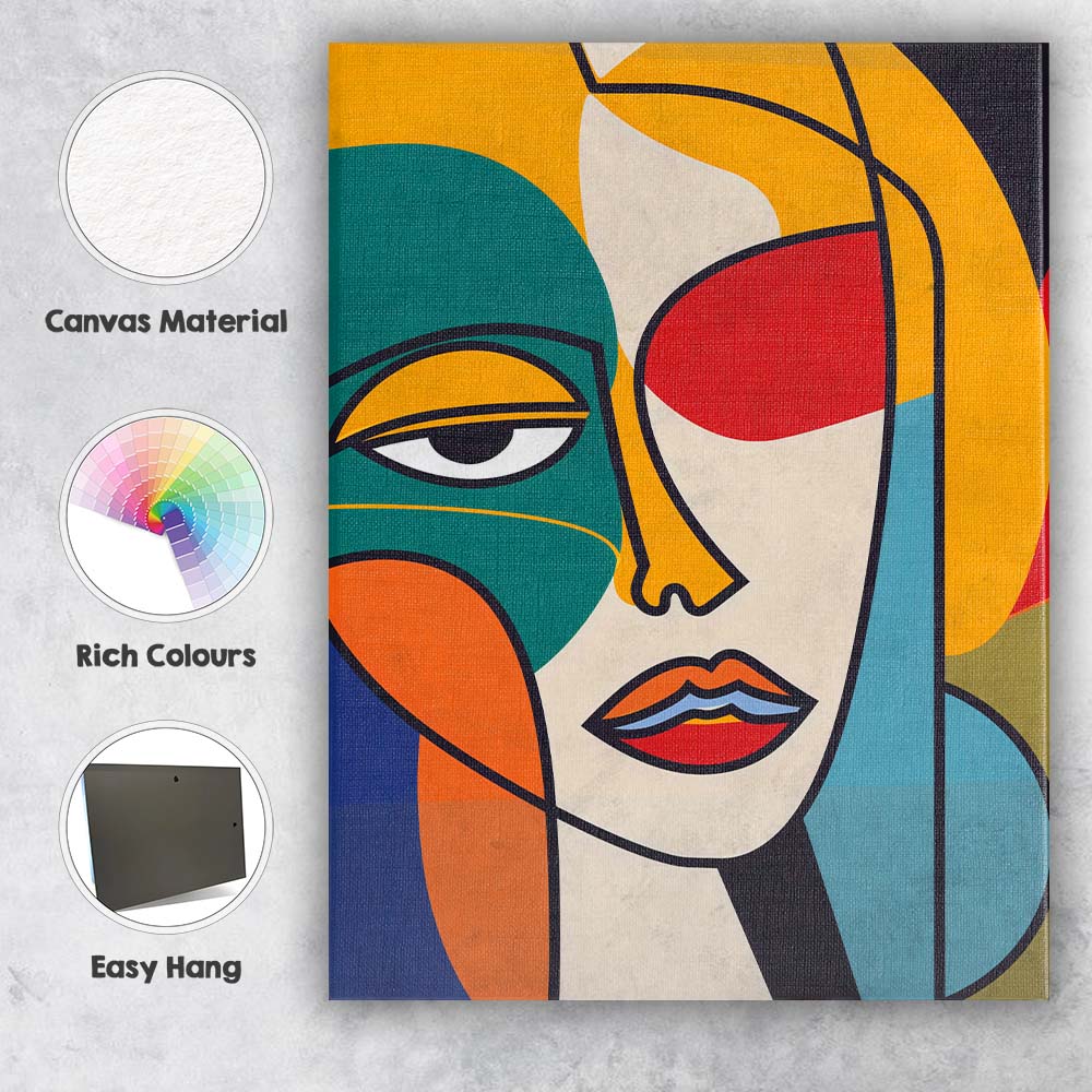 Abstract Colour Block Cubist Woman Portrait Canvas Wall Art Print Decor Picture Ready to Hang