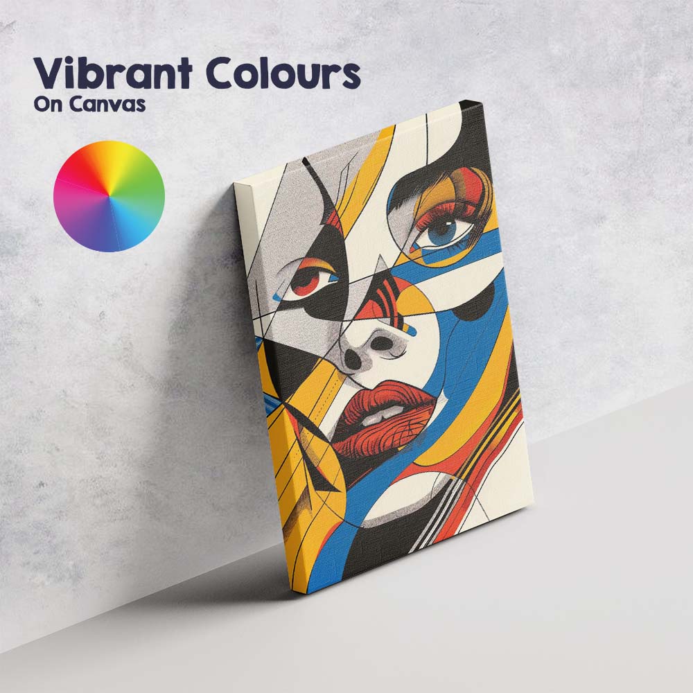 Bold Geometric Pop Art Female Face Portrait Canvas Wall Art Print Decor Picture Ready to Hang