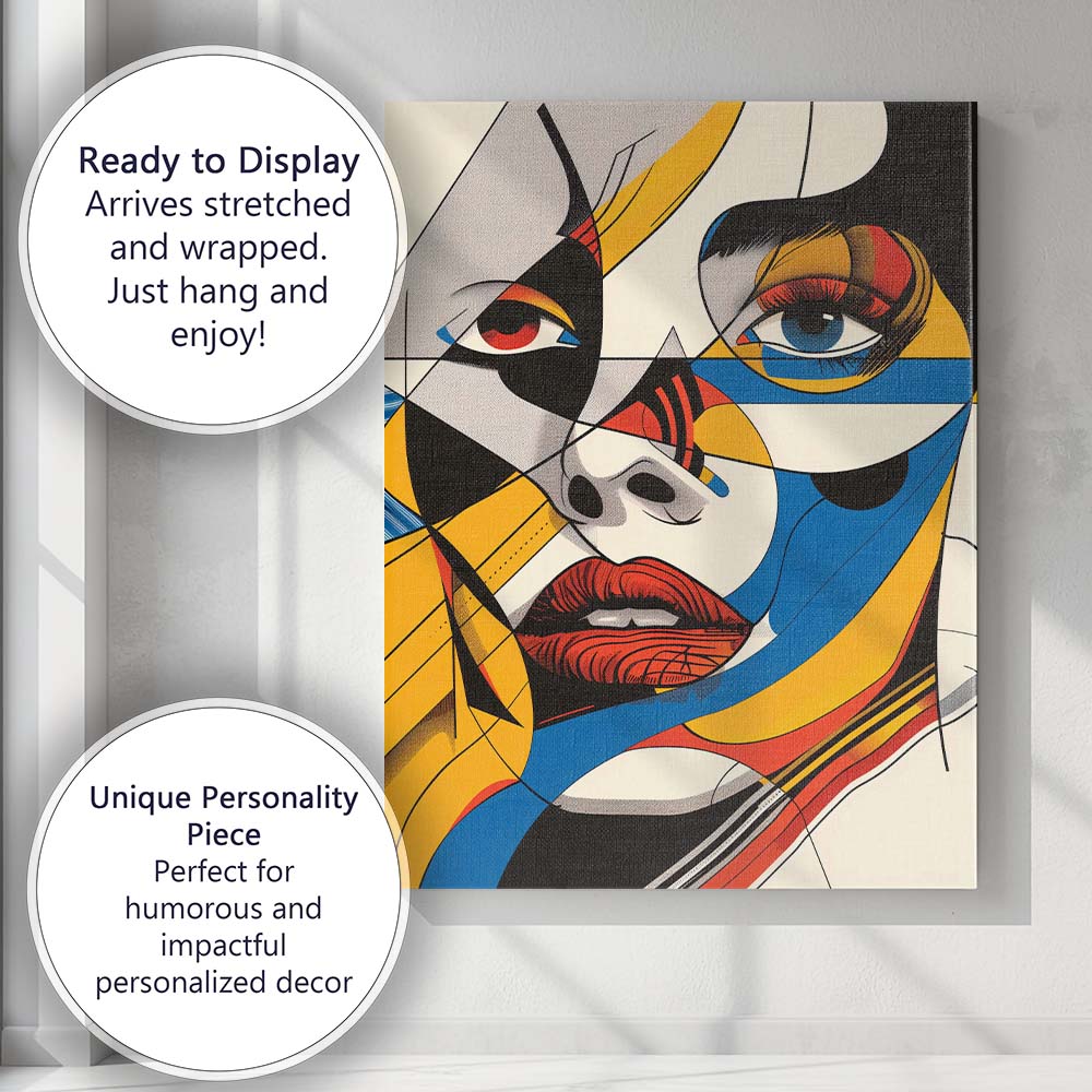 Bold Geometric Pop Art Female Face Portrait Canvas Wall Art Print Decor Picture Ready to Hang