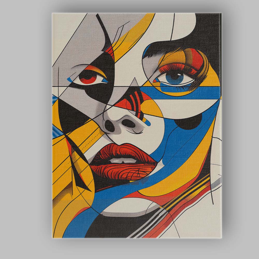 Bold Geometric Pop Art Female Face Portrait Canvas Wall Art Print Decor Picture Ready to Hang