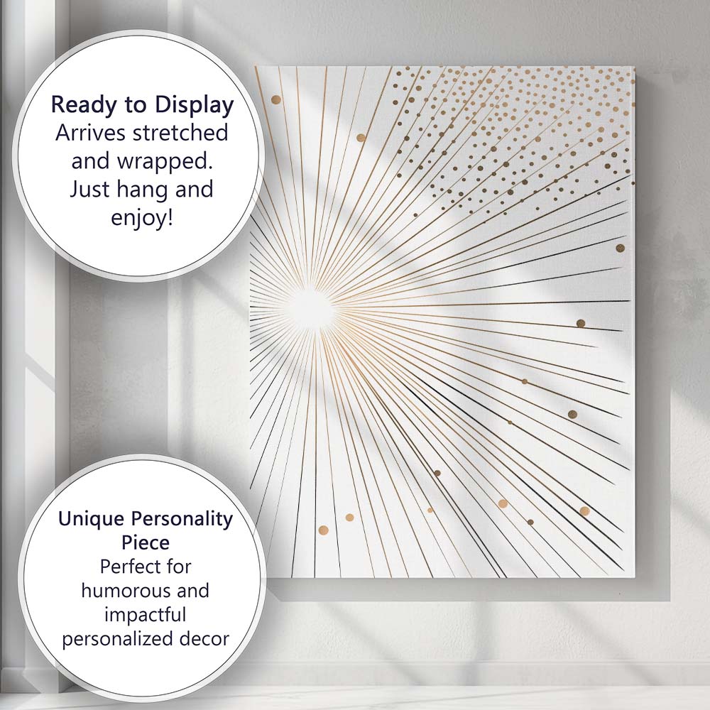 Minimalist Golden Sunburst Abstract Radiating Lines Canvas Wall Art Print Decor Picture Ready to Hang