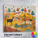 Whimsical Autumn Woodland Deer Folk Art Landscape Canvas Wall Art Print Decor Picture Ready to Hang