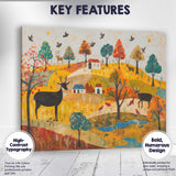 Whimsical Autumn Woodland Deer Folk Art Landscape Canvas Wall Art Print Decor Picture Ready to Hang