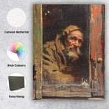 Rustic Elderly Bearded Man Window Portrait Painting Canvas Wall Art Print Decor Picture Ready to Hang