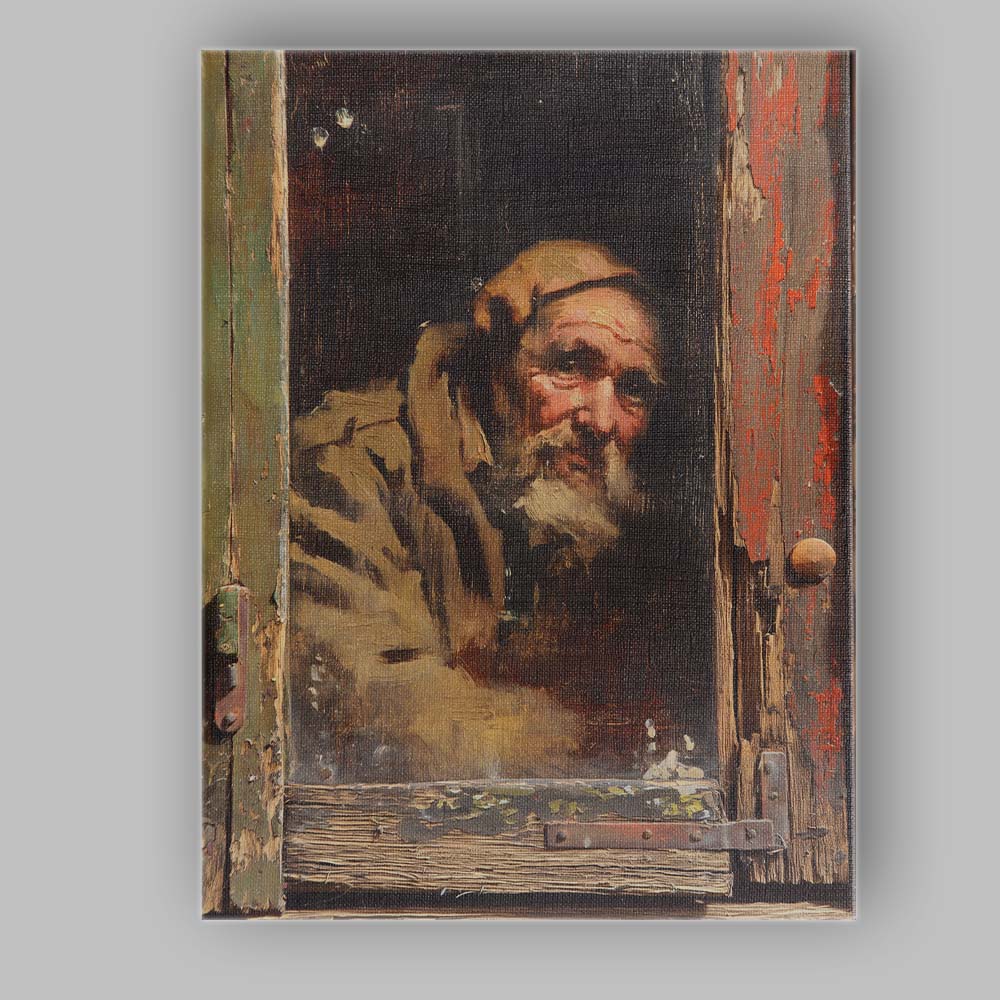 Rustic Elderly Bearded Man Window Portrait Painting Canvas Wall Art Print Decor Picture Ready to Hang