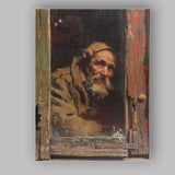 Rustic Elderly Bearded Man Window Portrait Painting Canvas Wall Art Print Decor Picture Ready to Hang