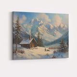 Snowy Mountain Cabin Winter Landscape Painting Canvas Wall Art Print Decor Picture Ready to Hang