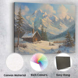Snowy Mountain Cabin Winter Landscape Painting Canvas Wall Art Print Decor Picture Ready to Hang