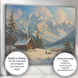 Snowy Mountain Cabin Winter Landscape Painting Canvas Wall Art Print Decor Picture Ready to Hang