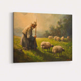 Peaceful Shepherd Grazing Sheep Pastoral Landscape Canvas Wall Art Print Decor Picture Ready to Hang