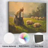 Peaceful Shepherd Grazing Sheep Pastoral Landscape Canvas Wall Art Print Decor Picture Ready to Hang