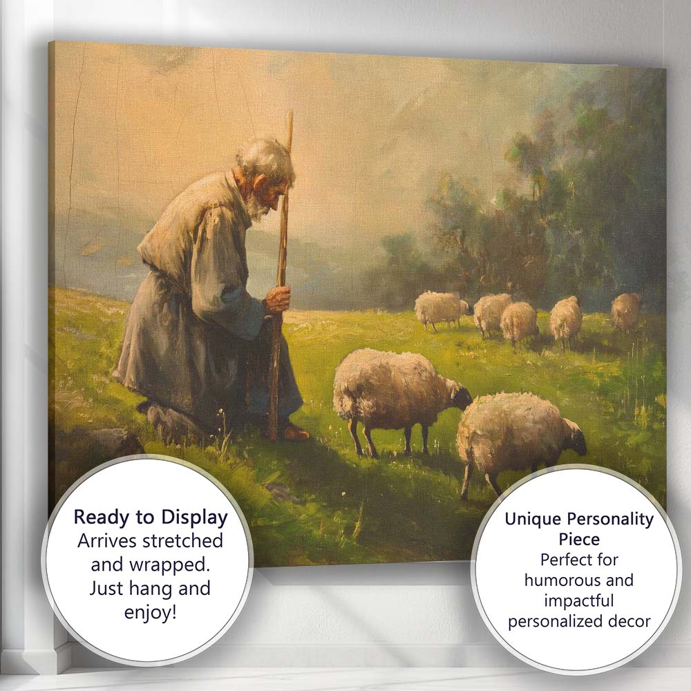 Peaceful Shepherd Grazing Sheep Pastoral Landscape Canvas Wall Art Print Decor Picture Ready to Hang