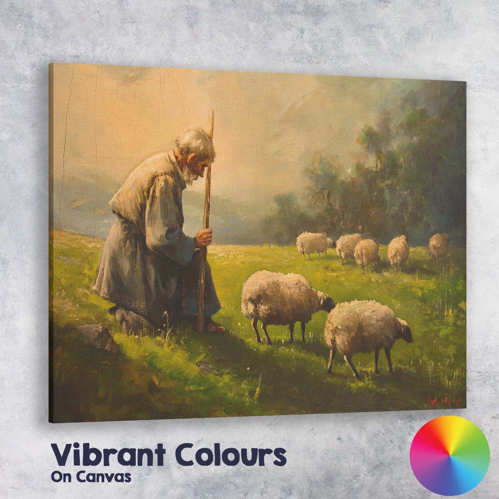 Peaceful Shepherd Grazing Sheep Pastoral Landscape Canvas Wall Art Print Decor Picture Ready to Hang