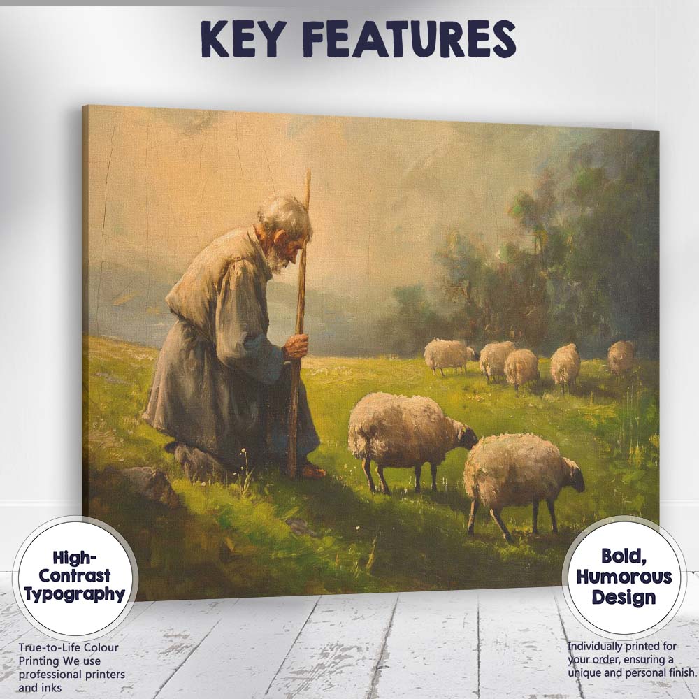 Peaceful Shepherd Grazing Sheep Pastoral Landscape Canvas Wall Art Print Decor Picture Ready to Hang
