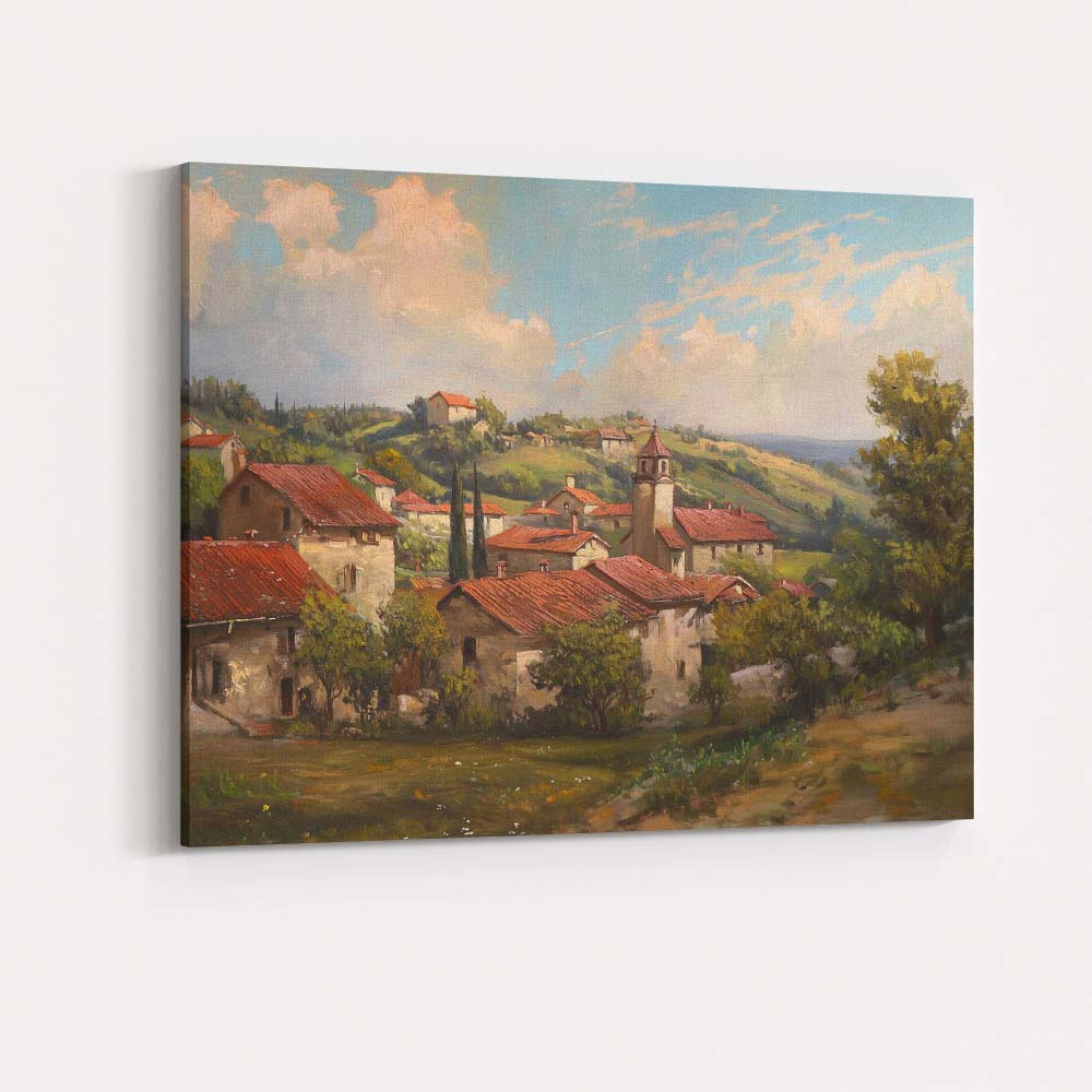 Sunlit Mediterranean Village Red Roof Landscape Canvas Wall Art Print Decor Picture Ready to Hang