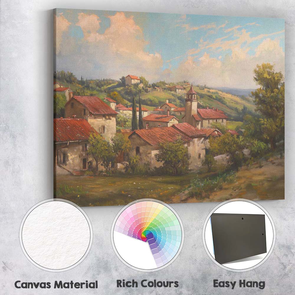 Sunlit Mediterranean Village Red Roof Landscape Canvas Wall Art Print Decor Picture Ready to Hang