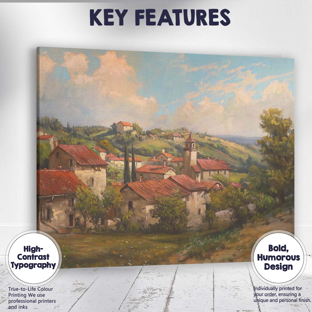 Sunlit Mediterranean Village Red Roof Landscape Canvas Wall Art Print Decor Picture Ready to Hang