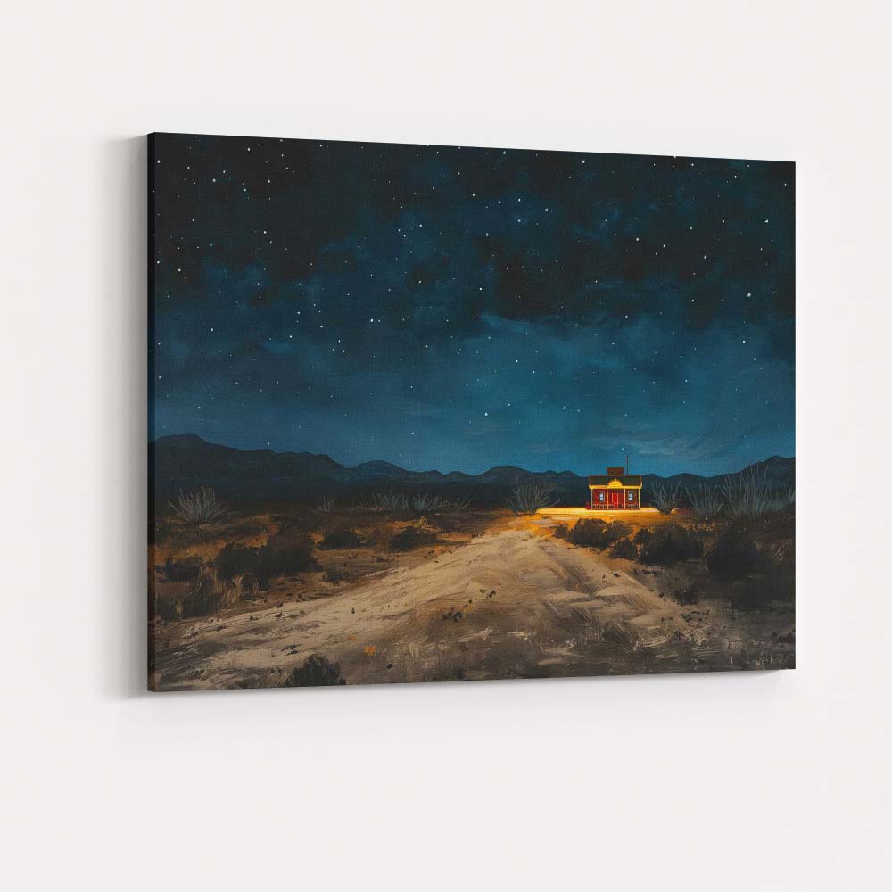 Lone Desert Cabin Under Starry Night Sky Canvas Wall Art Print Decor Picture Ready to Hang