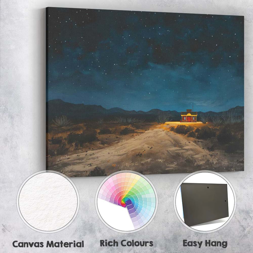 Lone Desert Cabin Under Starry Night Sky Canvas Wall Art Print Decor Picture Ready to Hang