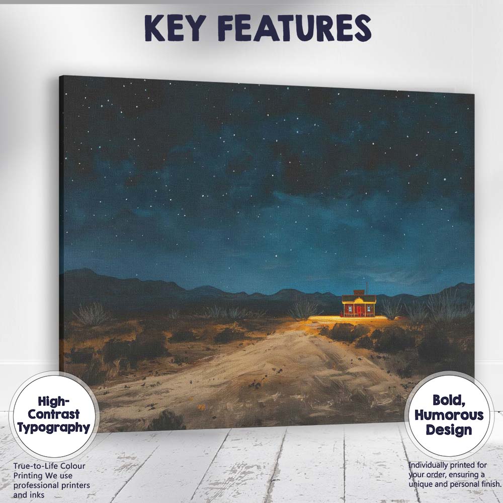 Lone Desert Cabin Under Starry Night Sky Canvas Wall Art Print Decor Picture Ready to Hang