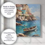 Mediterranean Cliffside Fishing Village Coastal Harbour Canvas Wall Art Print Decor Picture Ready to Hang