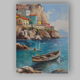 Mediterranean Cliffside Fishing Village Coastal Harbour Canvas Wall Art Print Decor Picture Ready to Hang