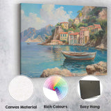Mediterranean Coastal Village Fishing Boat Seascape Canvas Wall Art Print Decor Picture Ready to Hang