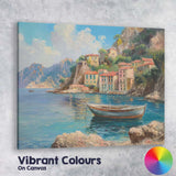 Mediterranean Coastal Village Fishing Boat Seascape Canvas Wall Art Print Decor Picture Ready to Hang