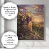 Rustic Vineyard Wine Barrel Purple Grapes Sunset Landscape Canvas Wall Art Print Decor Picture Ready to Hang