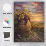 Rustic Vineyard Wine Barrel Purple Grapes Sunset Landscape Canvas Wall Art Print Decor Picture Ready to Hang