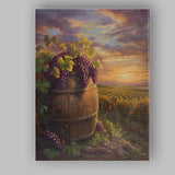 Rustic Vineyard Wine Barrel Purple Grapes Sunset Landscape Canvas Wall Art Print Decor Picture Ready to Hang