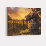 Golden Vineyard Harvest Purple Grapes Rustic Wine Barrel Canvas Wall Art Print Decor Picture Ready to Hang