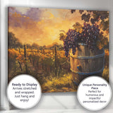 Golden Vineyard Harvest Purple Grapes Rustic Wine Barrel Canvas Wall Art Print Decor Picture Ready to Hang