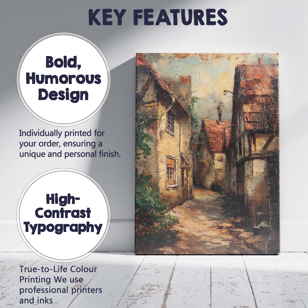 Old European Cobbled Village Alley Rustic Architecture Canvas Wall Art Print Decor Picture Ready to Hang