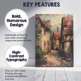 Old European Cobbled Village Alley Rustic Architecture Canvas Wall Art Print Decor Picture Ready to Hang