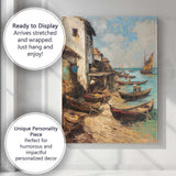 Traditional Coastal Fishing Village Wooden Boats Harbour Canvas Wall Art Print Decor Picture Ready to Hang