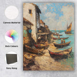 Traditional Coastal Fishing Village Wooden Boats Harbour Canvas Wall Art Print Decor Picture Ready to Hang