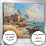 Mediterranean Tropical Fishing Village Wooden Boats Seascape Canvas Wall Art Print Decor Picture Ready to Hang